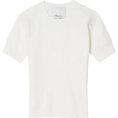 3.1 Phillip Lim Short Sleeve Cotton Blend Crepe Crewneck Sweater In White