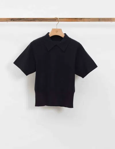 3.1 Phillip Lim Short Sleeve Cotton Blend Crepe Shirt Collar Pullover In Blue