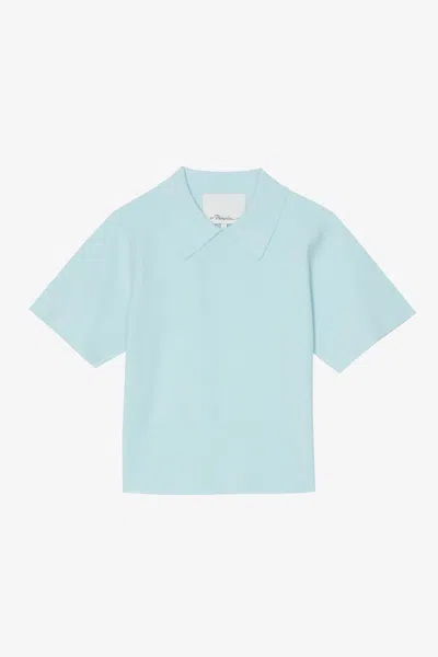 3.1 Phillip Lim Short Sleeve Cotton Blend Crepe Shirt Collar Pullover In White