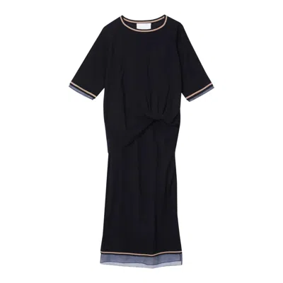 3.1 Phillip Lim Short Sleeve Draped Knit Dress With Organza In Black