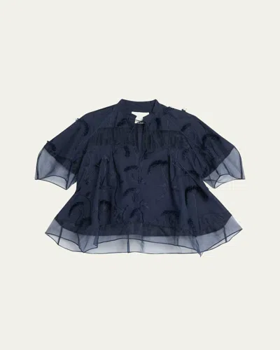 3.1 Phillip Lim Short-sleeve Embroidered Organza Flounce Top
