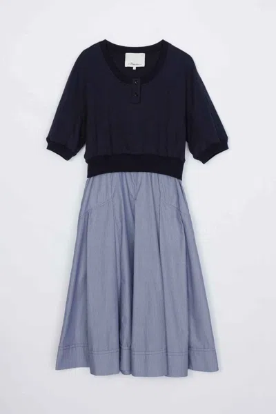 3.1 Phillip Lim Short Sleeve French Terry Combo Dress In Blue