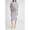 3.1 Phillip Lim Short Sleeve Draped Knit Dress With Chiffon Combo In Gray