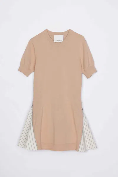3.1 Phillip Lim Short Sleeve Mini Combo Dress With Side Zips In Gold