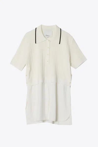 3.1 Phillip Lim Short Sleeve Polo With Poplin Shirting Layer In Neutral