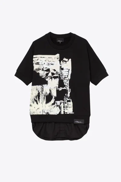 3.1 Phillip Lim Short Sleeve Postcard Print Sweatshirt In Blk Postcard Print