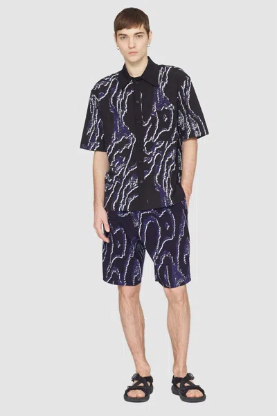 3.1 Phillip Lim Short Sleeve Printed Bowling Shirt In Midnight-white