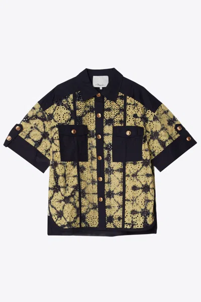 3.1 Phillip Lim Short Sleeve Printed Broderie Anglaise Camp Shirt In Black