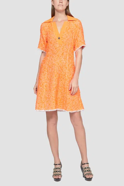3.1 Phillip Lim Short Sleeve Rib Collar Spring Tweed Polo Dress In Yellow