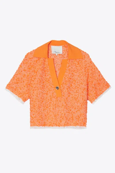 3.1 Phillip Lim Short Sleeve Rib Collar Spring Tweed Polo Top In Orange
