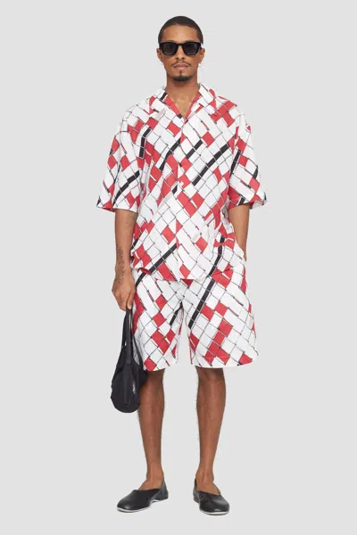 3.1 Phillip Lim Short Sleeve Shirt In Red-wht Multi