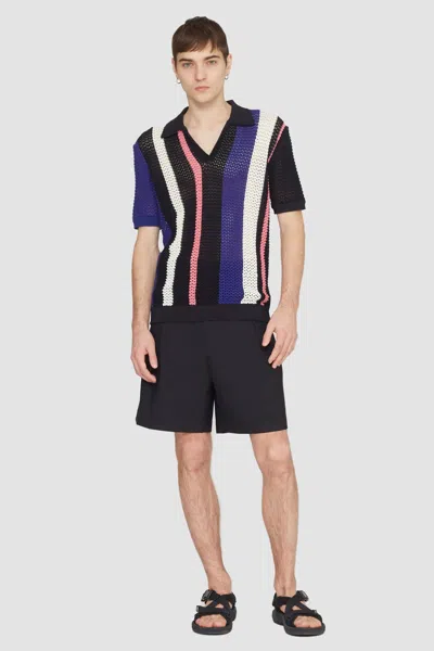 3.1 Phillip Lim Short Sleeve Stripe Pointelle Polo Shirt In Blk Multi