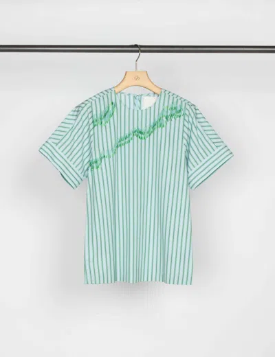 3.1 Phillip Lim Short Sleeve Top With Abstract Zebra Embroidery In Blue