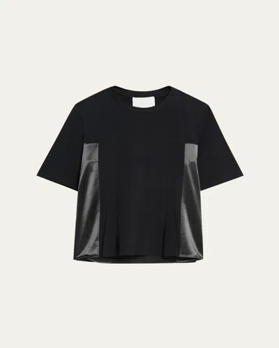 3.1 Phillip Lim Short-sleeve Mixed-media Flounce Top In Blue