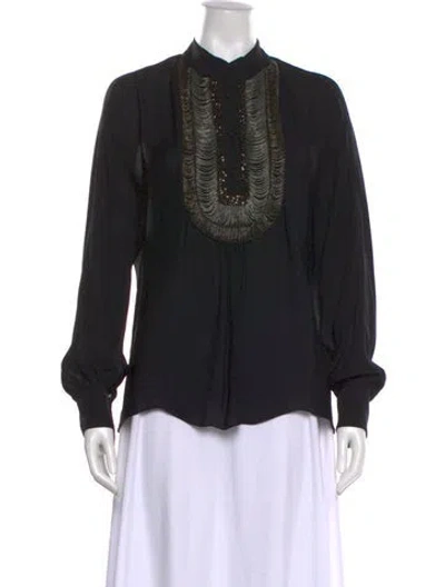 Pre-owned 3.1 Phillip Lim Silk Mock Neck Button-up Top In Black
