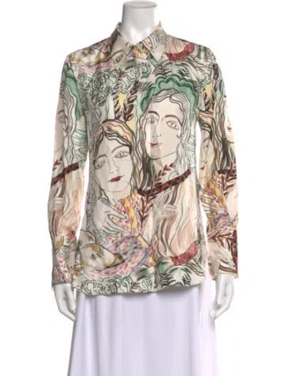Pre-owned 3.1 Phillip Lim Silk Printed Button-up Top In White