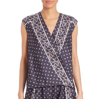 3.1 Phillip Lim Silk Scarf Printed Top In Navy In Blue