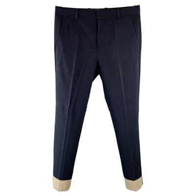Pre-owned 3.1 Phillip Lim Size 32 Navy Taupe Twill Viscose Blend Contrast Trim Dress Pants In Blue