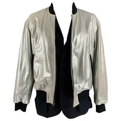 Pre-owned 3.1 Phillip Lim Size L Silver Black Mixed Materials Bomber Jacket