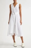 3.1 Phillip Lim Sleeveless V Neck Belted Midi Dress In White