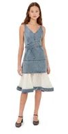 3.1 Phillip Lim Sleeveless Belted Dress With Chiffon Combo Washed Indigo In Washed Indigo