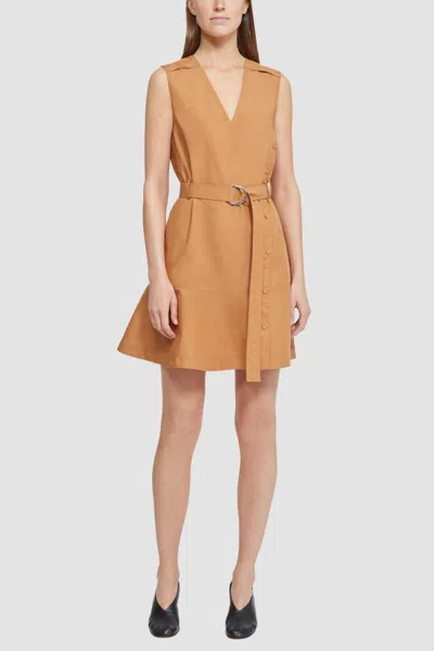 3.1 Phillip Lim Sleeveless Cotton Poplin V-neck Belted Dress In Brown