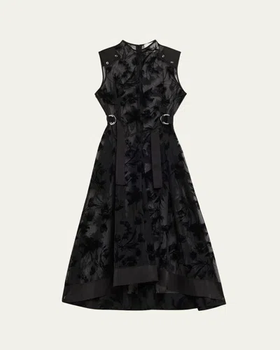 3.1 Phillip Lim Sleeveless Flocked Organza Midi Dress In Black