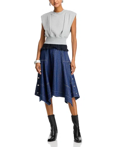 3.1 Phillip Lim French Terry Dress With Denim Combo In Ecru-ecru