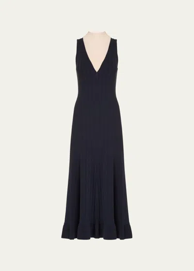 3.1 Phillip Lim Sleeveless Mock-neck Fit-and-flare Midi Dress In Navy