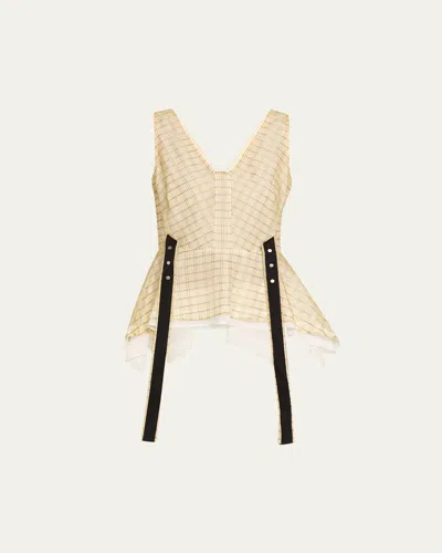 3.1 PHILLIP LIM SLEEVELESS PLAID ORGANZA FLOUNCE TOP