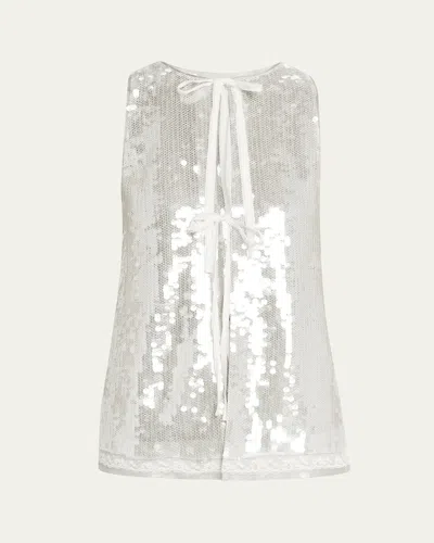 3.1 Phillip Lim Sleeveless Sequined Tie-front Blouse In White