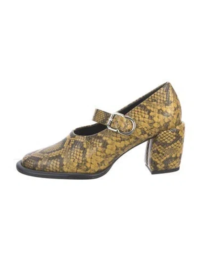 Pre-owned 3.1 Phillip Lim Snakeskin Animal Print Mary Jane Flats In Gold