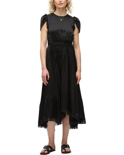 3.1 Phillip Lim Ruffled Chiffon-trimmed Satin Midi Dress In Black