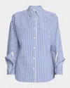 3.1 Phillip Lim Oversize Cascade Cuff Stripe Button-up Shirt In Blue Multi