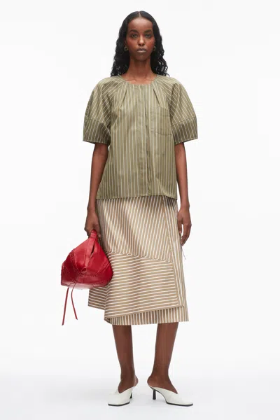 3.1 Phillip Lim Stripe Lantern Sleeve Shirt In Olive Multi