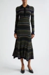 3.1 Phillip Lim Stripe Long Sleeve Knit Shirtdress In Black Multi