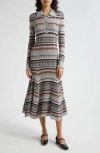 3.1 Phillip Lim Stripe Long Sleeve Knit Shirtdress In Black Multi