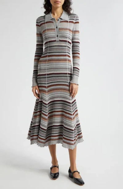 3.1 Phillip Lim Stripe Long Sleeve Knit Shirtdress In Black Multi