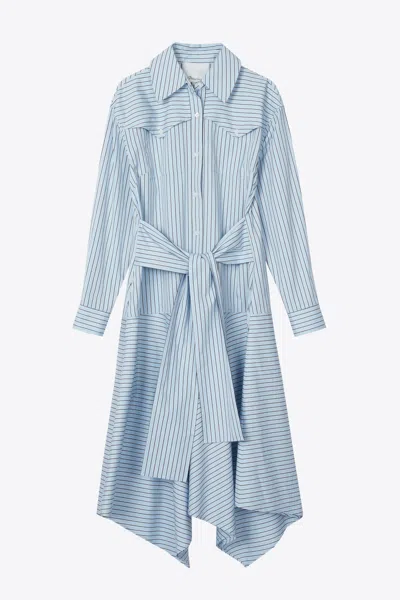 3.1 Phillip Lim Stripe Poplin Belted Handkerchief Dress In Blue