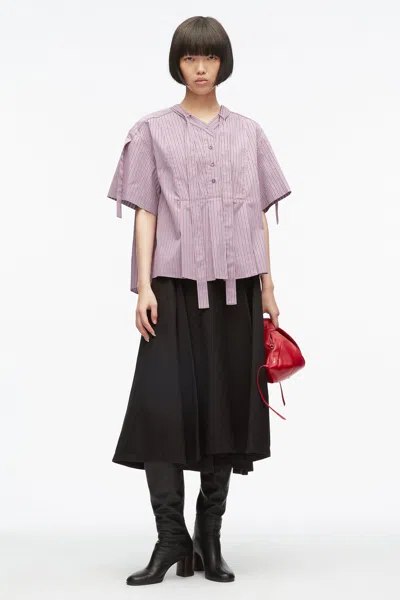 3.1 Phillip Lim Stripe Poplin Tie Neck Blouse In Orchid Multi