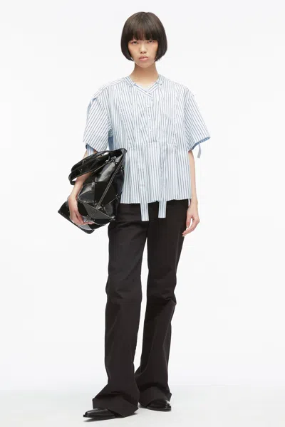 3.1 Phillip Lim Stripe Poplin Tie Neck Blouse In Blue
