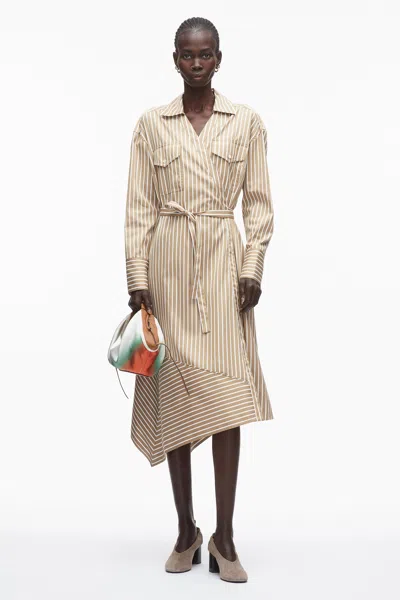 3.1 Phillip Lim Stripe Poplin Wrap Shirt Dress In Neutral