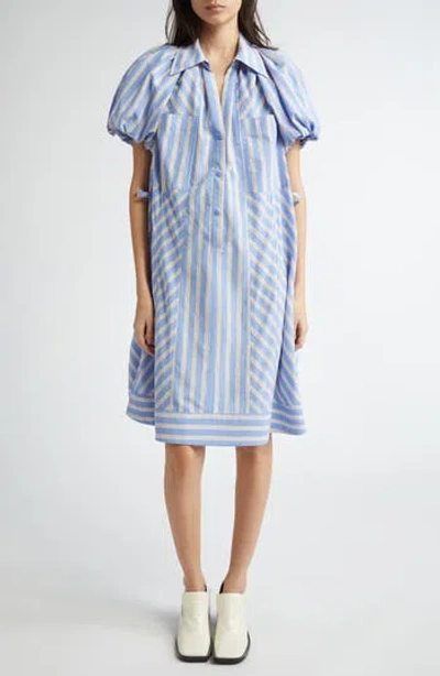 3.1 Phillip Lim Stripe Puff Sleeve Cotton Blend Shirtdress In Multi