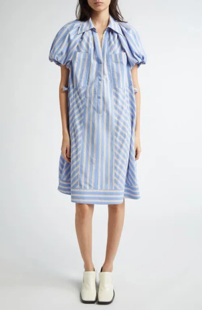 3.1 Phillip Lim Stripe Puff Sleeve Cotton Blend Shirtdress In Oxford Blue Multi