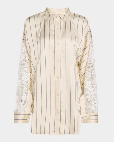 3.1 Phillip Lim Stripe Satin Draped-sleeve Shirt In Sand Multi