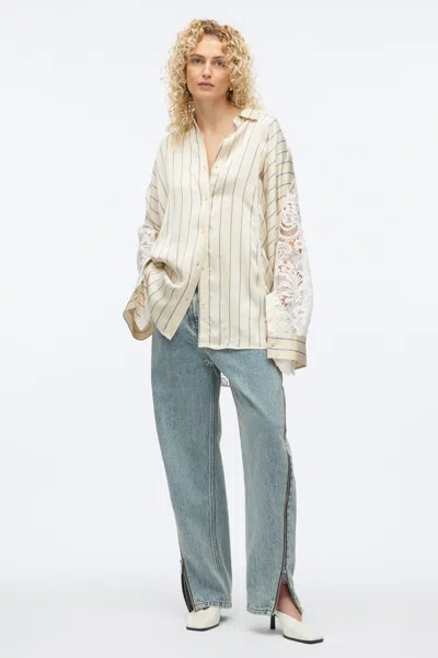 3.1 Phillip Lim Stripe Shirt With Corded Lace In Sand Multi