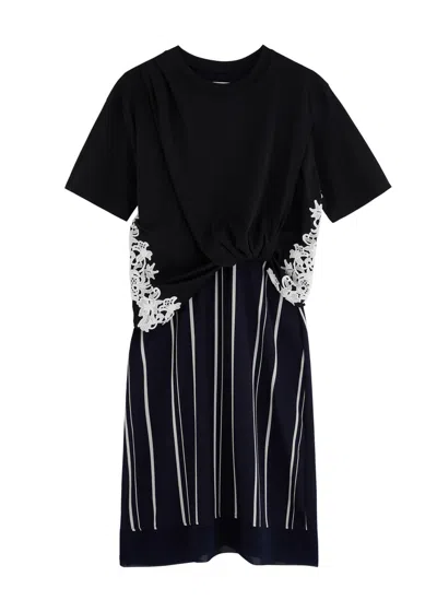 3.1 Phillip Lim Striped Chiffon And Cotton Dress In Black