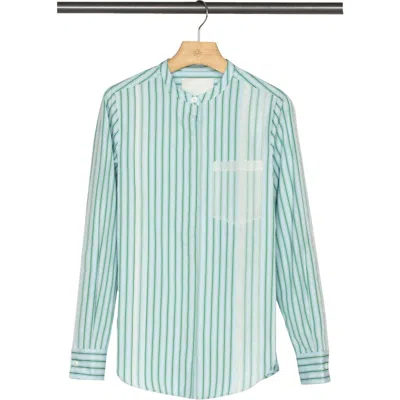 3.1 Phillip Lim Striped Cotton Band Collar Shirt In Green