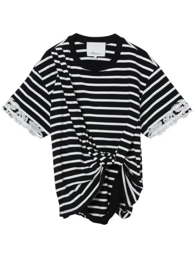 3.1 Phillip Lim Striped Cotton T-shirt In Black