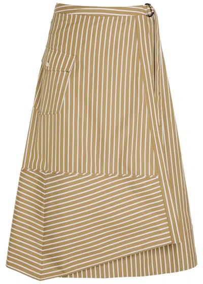 3.1 Phillip Lim Striped Cotton-poplin Wrap Midi Skirt In Brown